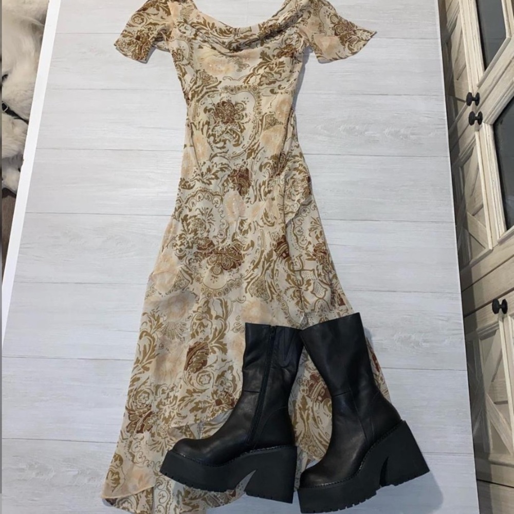 Vintage 90s layered sheer off the shoulder maxi boho fairy beaded dress